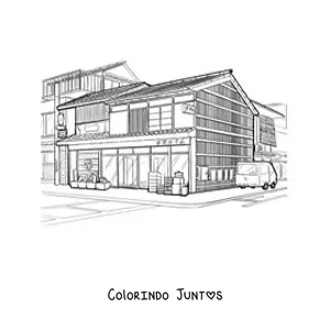 Desenho para colorir de arquitetura japonesa