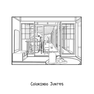 Desenho para colorir de moradia japonesa