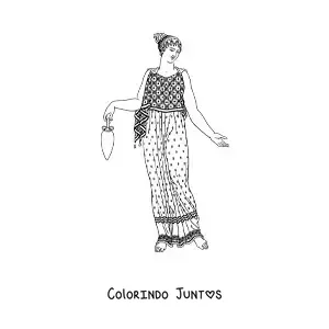 Desenho para colorir de mulher com vaso da antiga grécia