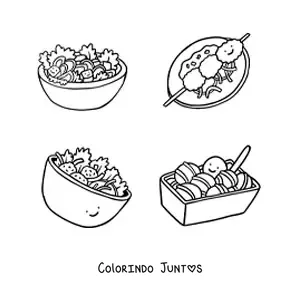 Desenho para colorir de pratos tradicionais da cultura grega