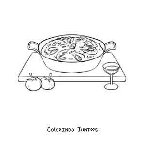 Desenho para colorir de paella tradicional da cultura espanhola
