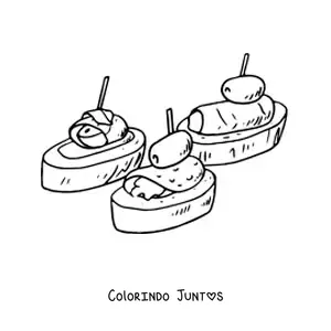 Desenho para colorir de tapas espanholas tradicionais