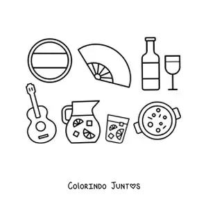Desenho para colorir de elementos da cultura espanhola