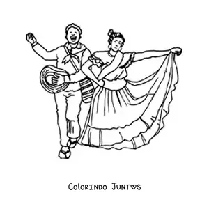 Desenho para colorir de casal animado com traje tipico da Colombia