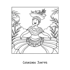 Desenho para colorir de mulher colombiana animada com traje tradicional
