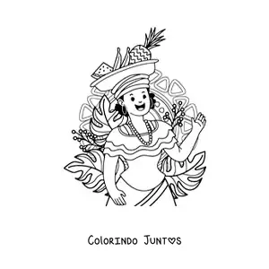 Desenho para colorir de mulher da cultura colombiana animada
