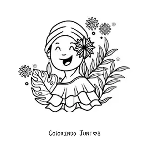 Desenho para colorir de menina colombiana com traje tradicional