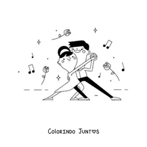 Desenho para colorir de casal kawaii dancando tango argentino