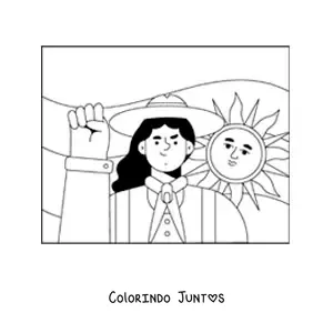 Desenho para colorir de mulher argentina animada com a bandeira