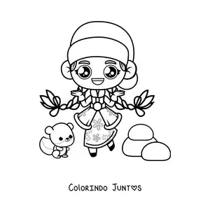 Desenho para colorir de menina russa kawaii animada