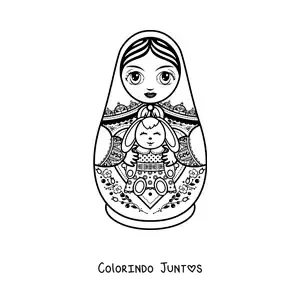 Desenho para colorir de matrioska russa animada