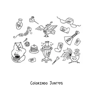 Desenho para colorir de elementos da cultura russa animados
