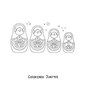 Desenho para colorir de bonecas russas animadas