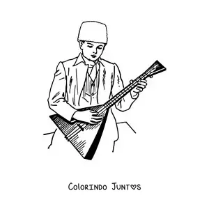 Desenho para colorir de homem russo animado tocando a balalaica