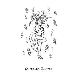 Desenho para colorir de dancarina do carnaval do Brasil