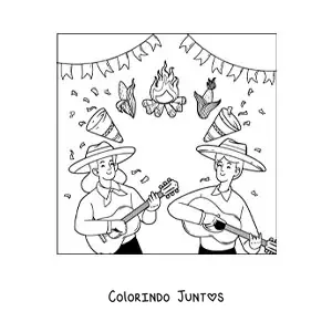 Desenho para colorir de celebracao das festas juninas do Brasil