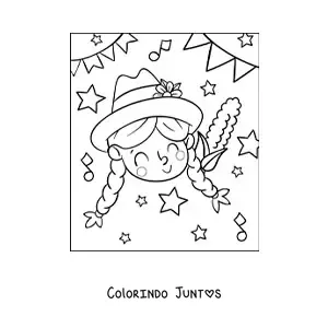Desenho para colorir de menina do Brasil celebrando as festas juninas