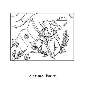Desenho para colorir de menina animada com a bandeira do Peru