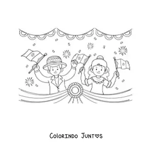 Desenho para colorir de criancas animadas com a bandeira do Peru