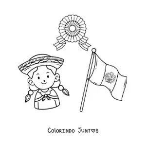 Desenho para colorir de menina com a bandeira do Peru