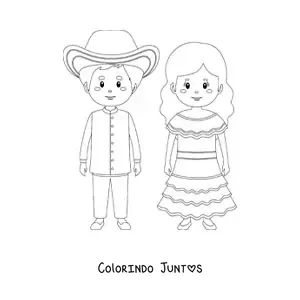 Desenho para colorir de casal com traje tradicional venezuelano
