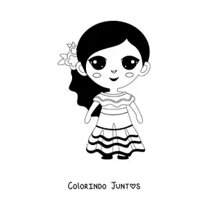 Desenho para colorir de menina com vestido tradicional da Venezuela