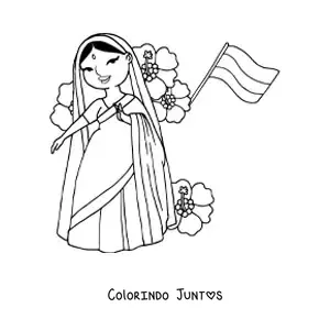 Desenho para colorir de mulher da India com a bandeira