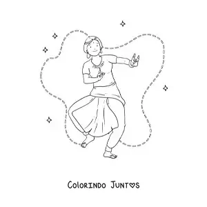 Desenho para colorir de menina indiana dancando