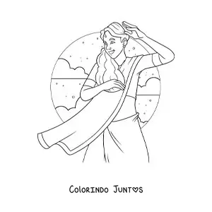 Desenho para colorir de menina da India com traje tradicional