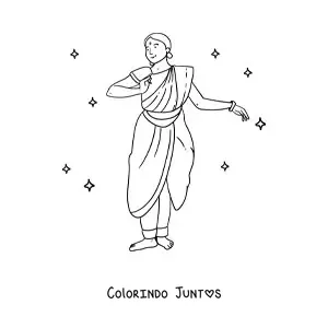 Desenho para colorir de menina indiana dancando com traje tradicional
