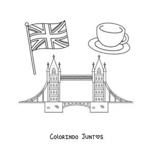 Desenho para colorir de bandeira do Reino Unido com a ponte de Londres