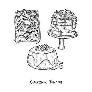 Desenho para colorir de sobremesas tradicionais da cultura inglesa