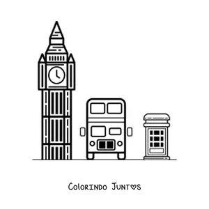 Desenho para colorir de Big Ben com onibus e cabine telefonica de Londres