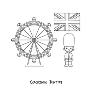 Desenho para colorir de bandeira do Reino Unido com a London Eye