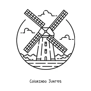 Desenho para colorir de moinho holandes