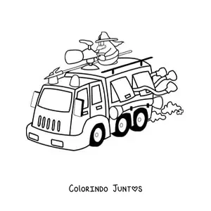 Desenho para colorir de um pinguim bombeiro animado