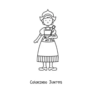 Desenho para colorir de menina holandesa com traje tradicional