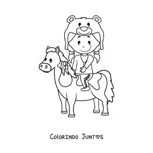 Desenho para colorir de crianca indigena americana montando um cavalo