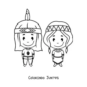 Desenho para colorir de criancas indigenas americanas
