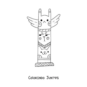 Desenho para colorir de totem indigena americano animado kawaii