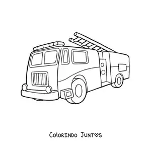 Desenho para colorir de um caminhao de bombeiros com a escada um pouco levantada