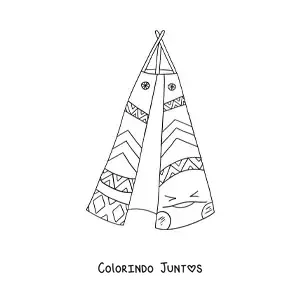 Desenho para colorir de tipi indigena americano animado kawaii