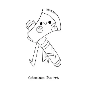 Desenho para colorir de machado de tribo indigena americana animado kawaii