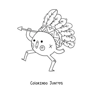 Desenho para colorir de indigena americano animado kawaii com penas