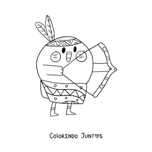 Desenho para colorir de indigena americano animado kawaii com arco e flechas