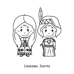 Desenho para colorir de indigenas nativos americanos animados