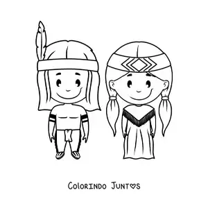 Desenho para colorir de indigenas nativos americanos kawaii