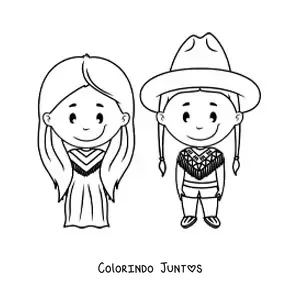 Desenho para colorir de vaqueiro e indigena americano animados