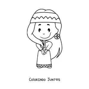 Desenho para colorir de mulher de uma tribo nativa americana animada