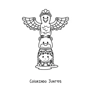 Desenho para colorir de totem de tribos nativas americanas animado kawaii